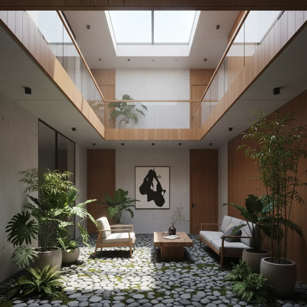 Giếng trời trong nhà cấp 4 giúp lấy sáng cho khu bếp và hành lang