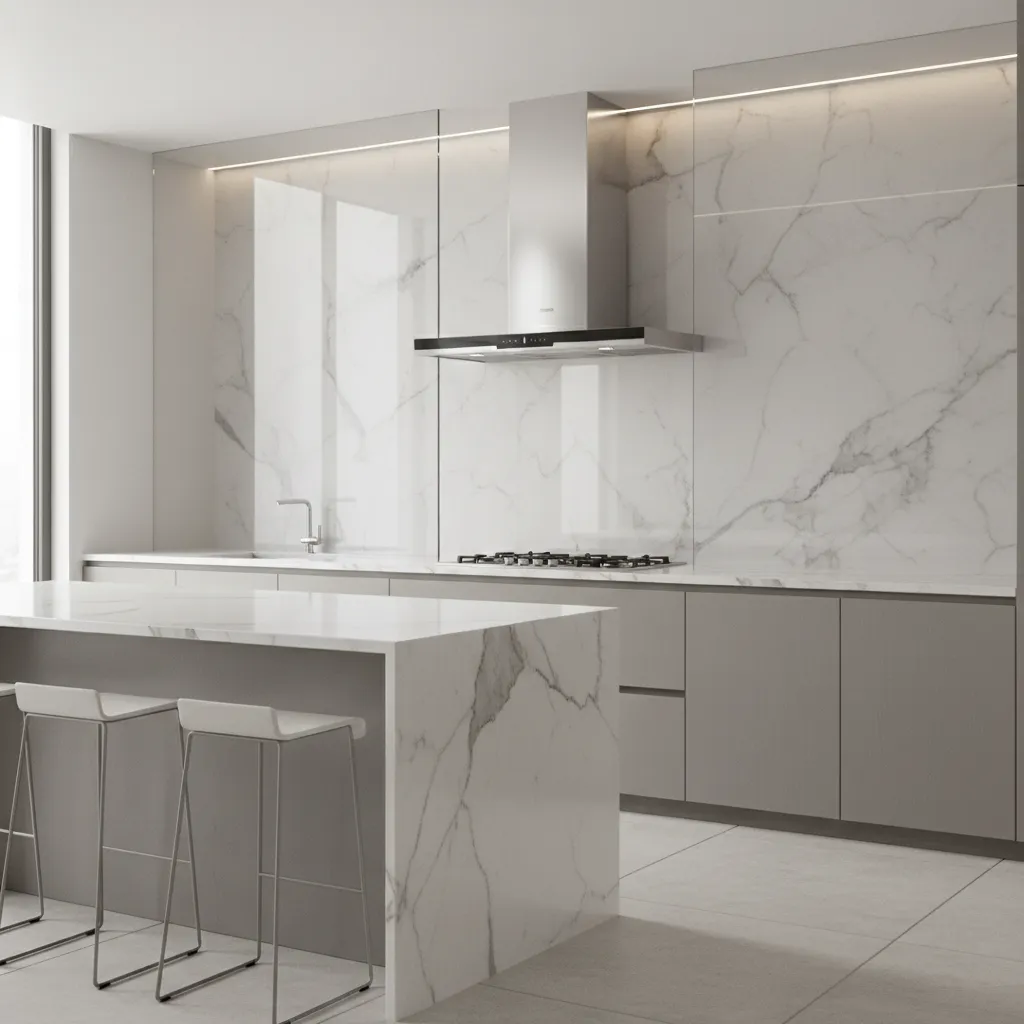 Tempered glass backsplash installed behind kitchen stove for grease protection