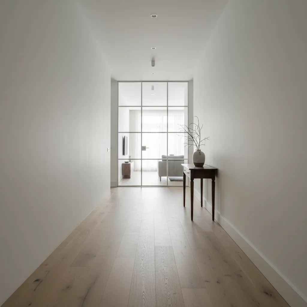Puerta interior con cristal permitiendo que la luz pase entre habitaciones