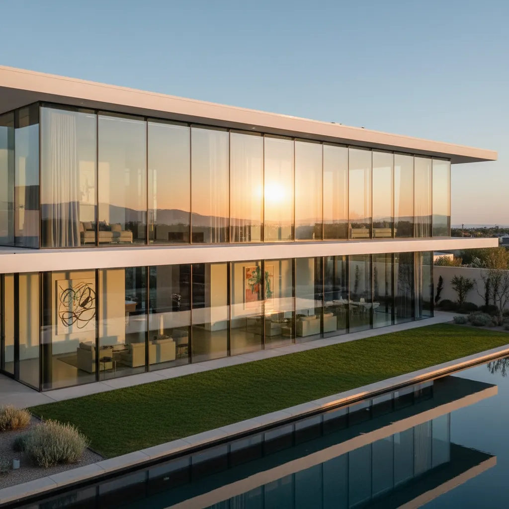 Fachada de vidrio de una vivienda moderna contemporánea