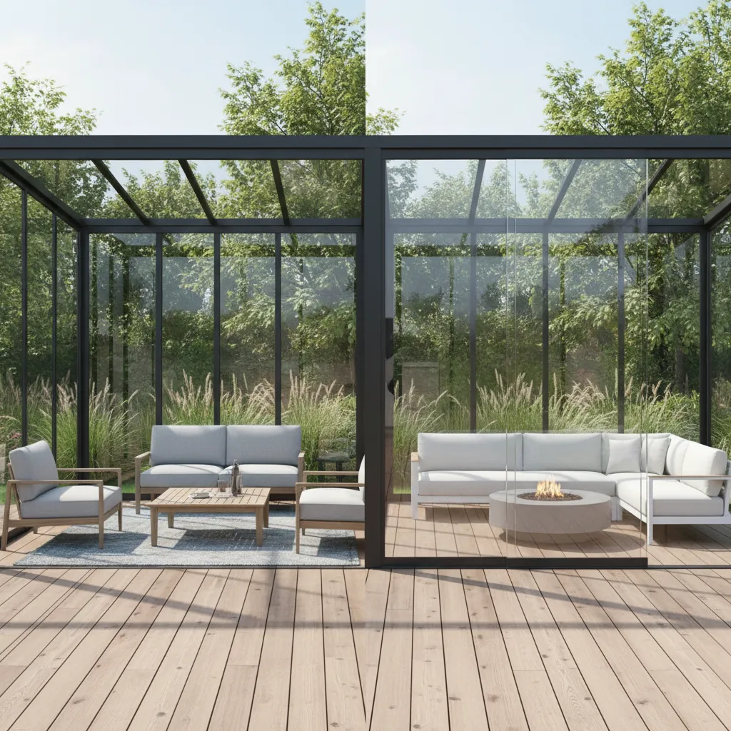 comparison of framed and frameless glass patio enclosure systems