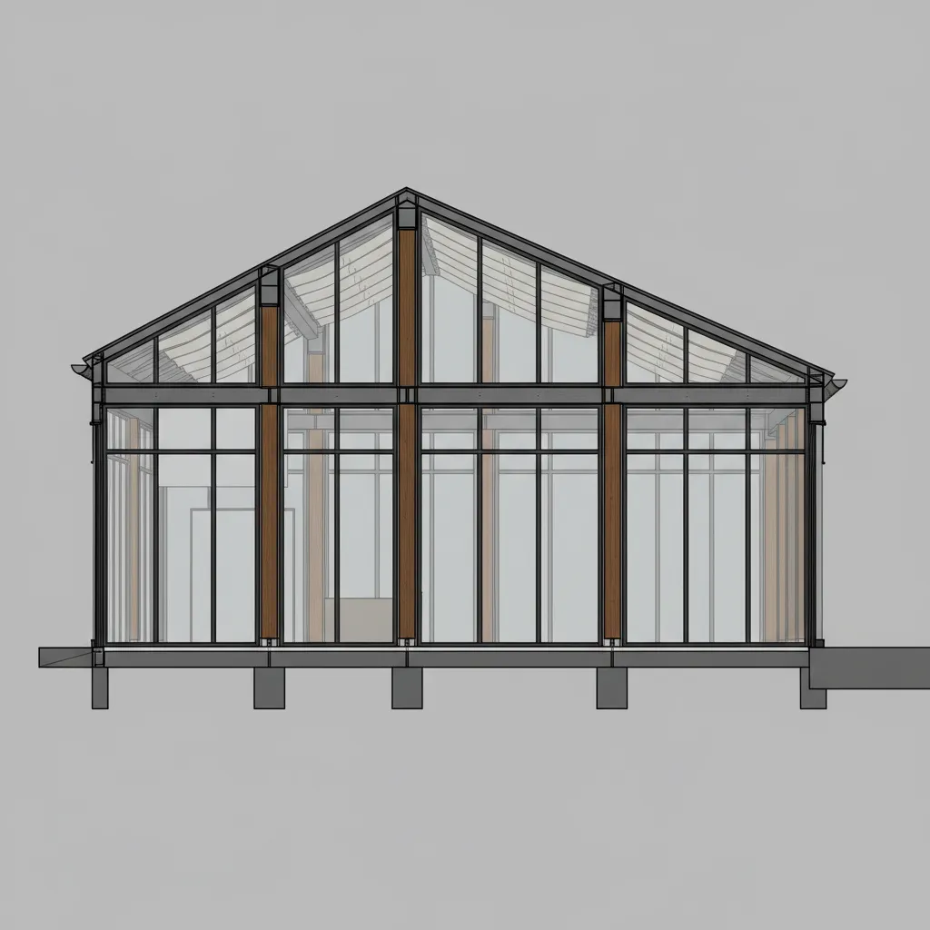 Structural framing diagram of a second floor patio enclosure with beams and glass walls
