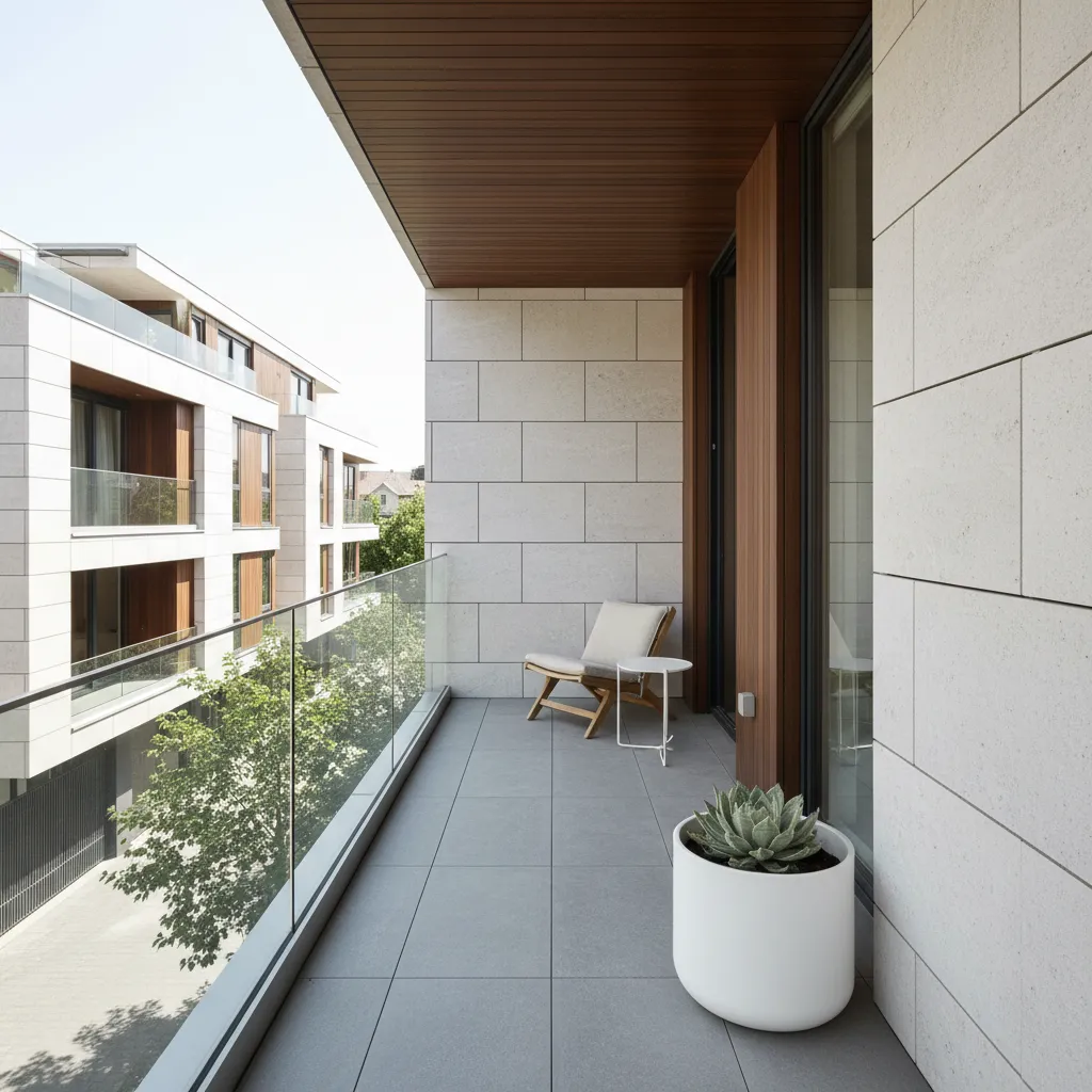 Ban công nhỏ với lan can kính giúp không gian thoáng