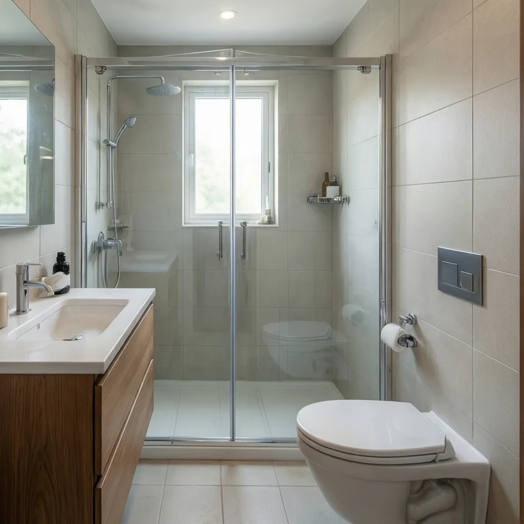 Vách kính tắm trong phòng tắm nhỏ 4m2