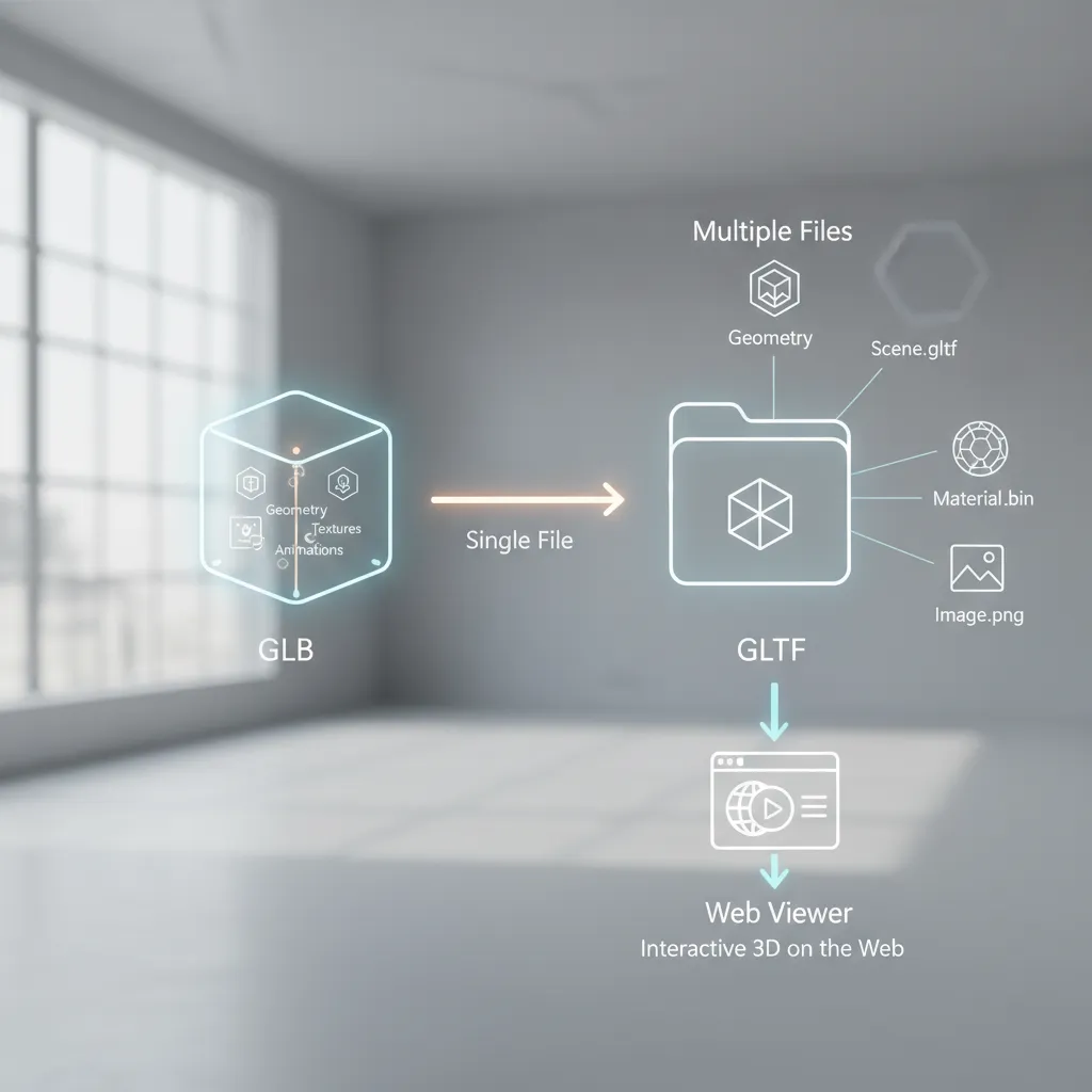 Visualization showing glb and gltf 3D model formats used for web viewers