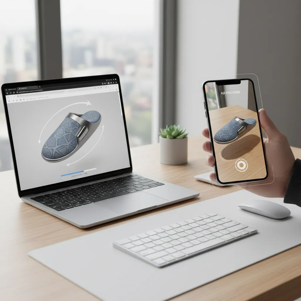 Comparison of GLB web viewer and USDZ AR slipper visualization