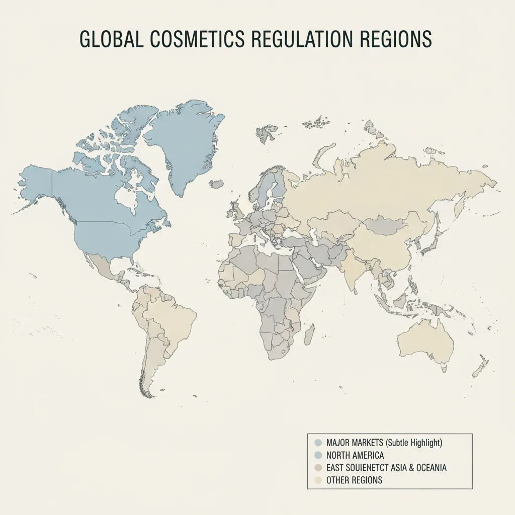 world map highlighting cosmetic regulation differences including China