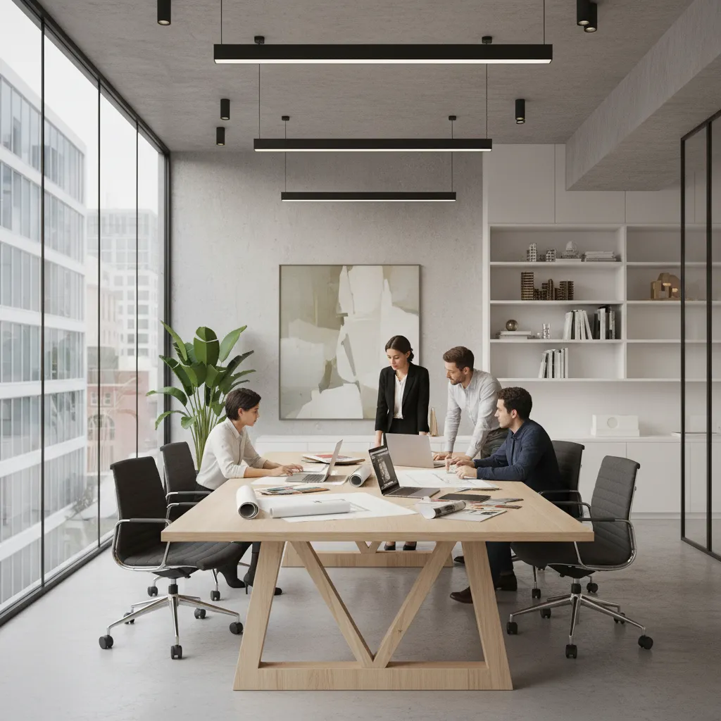 International design studio workspace with designers collaborating