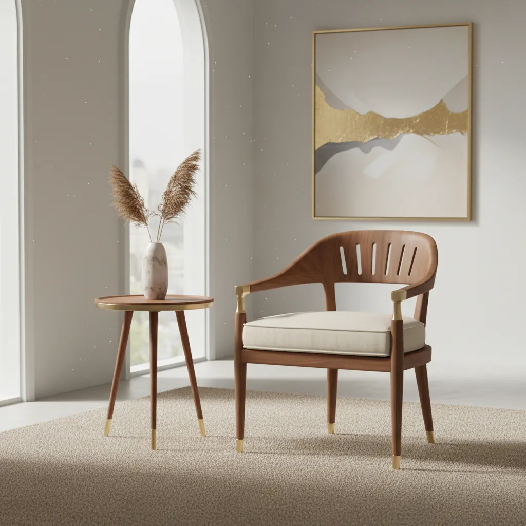 furniture with subtle gold accents on legs and trim
