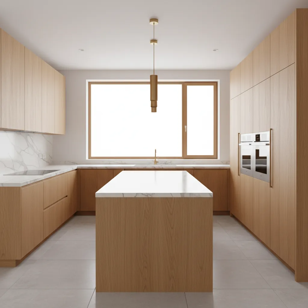 Cocina moderna con isla central proporcional al espacio