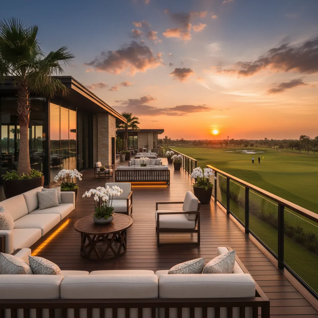 Terraza de casa club con vista al campo de golf
