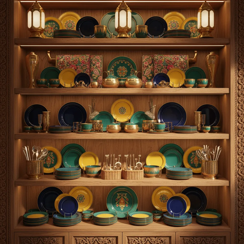 luxury handcrafted tableware and decor display inspired by Indian heritage design