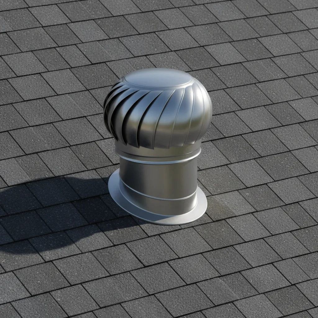 metal gooseneck roof vent installed on asphalt shingle roof