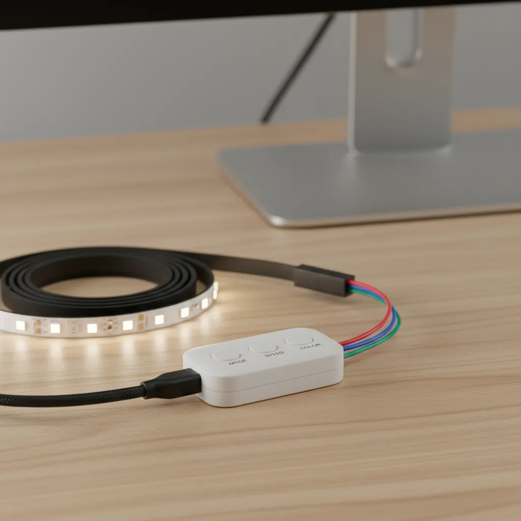 Close up of LED strip controller buttons used to reset smart lights