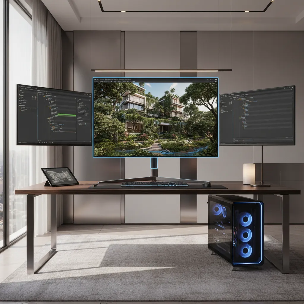 GPU rendering workstation with complex 3D scene causing memory overload