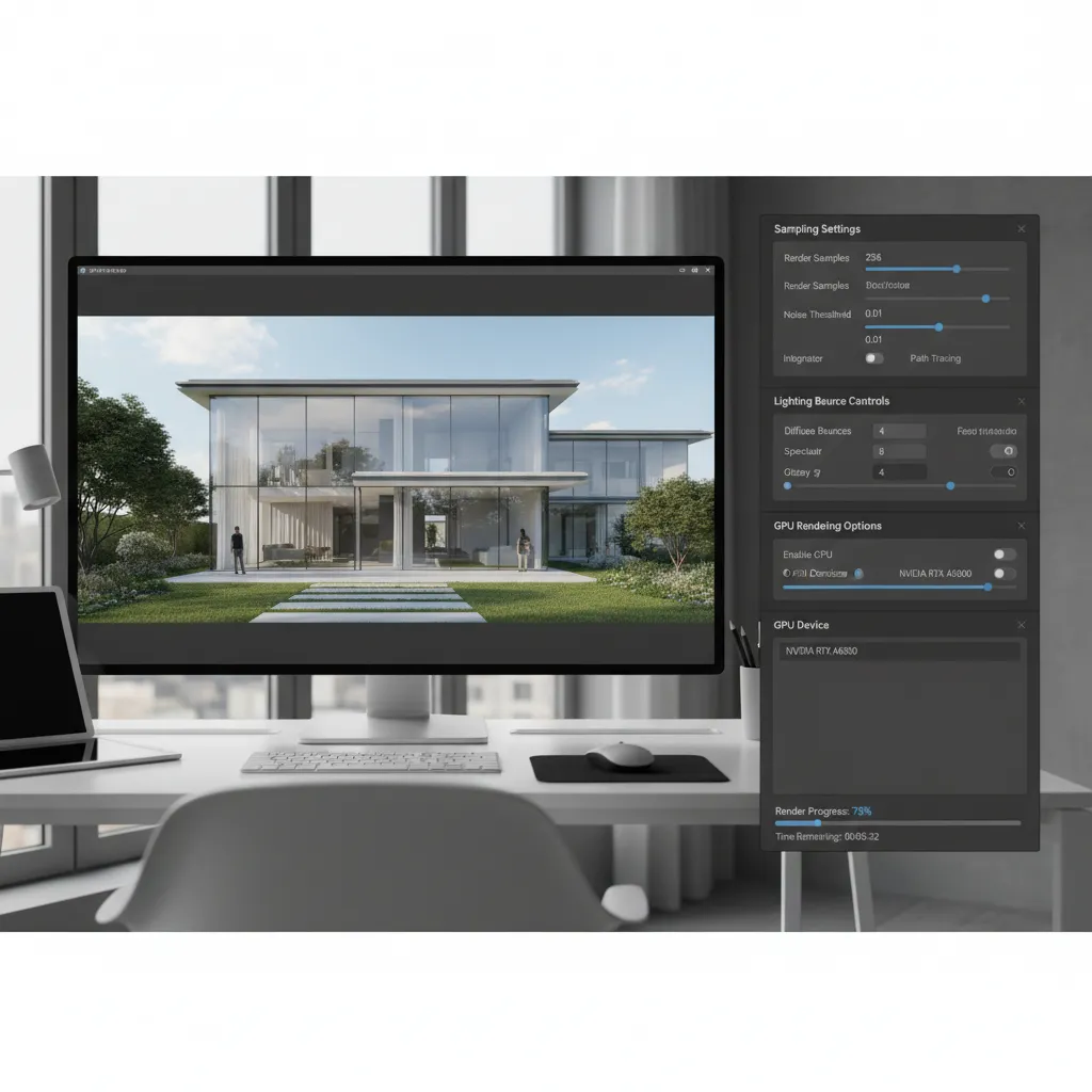 Render engine settings panel showing sampling and lighting controls