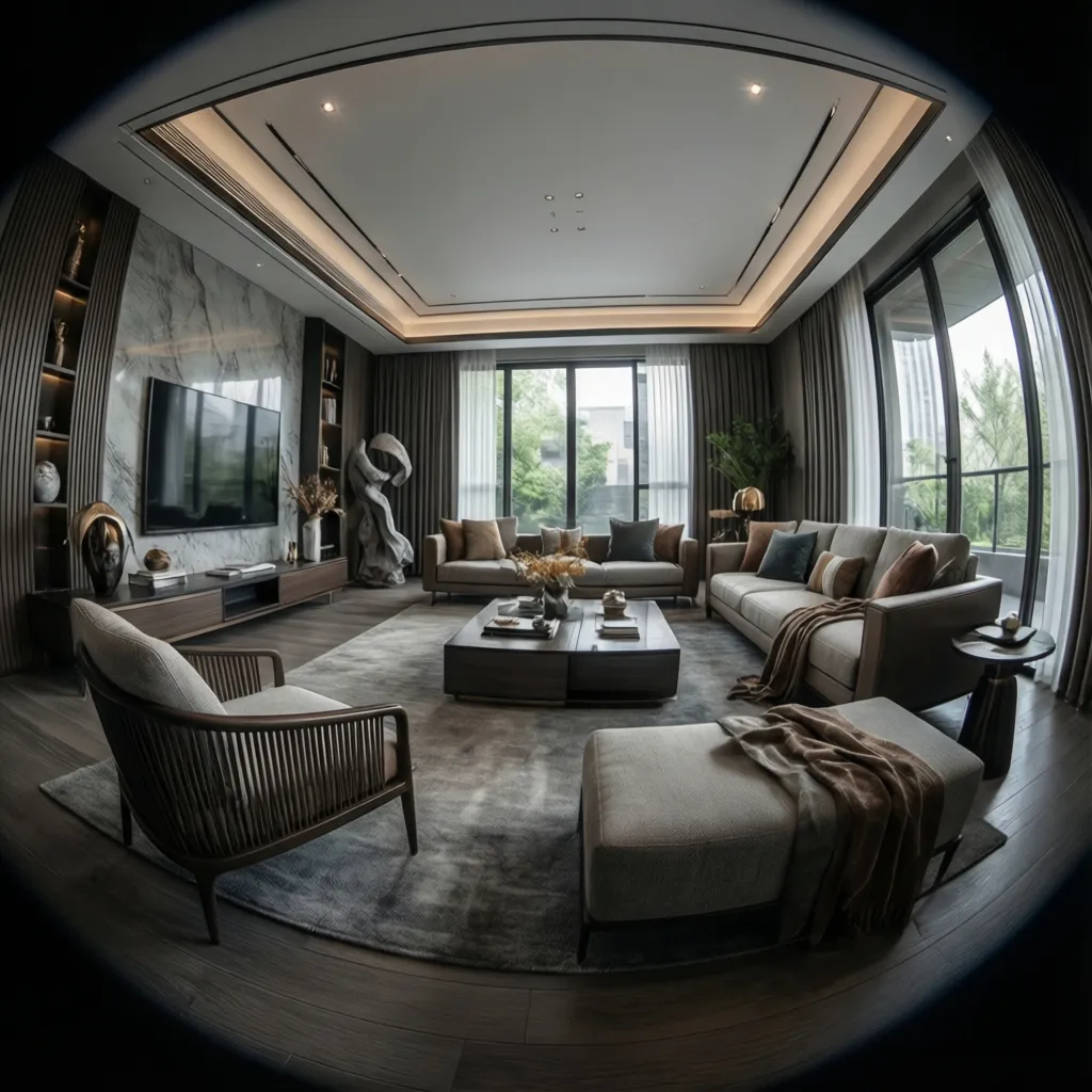 Complex 3D benchmark scene with lighting and textures used for GPU rendering tests