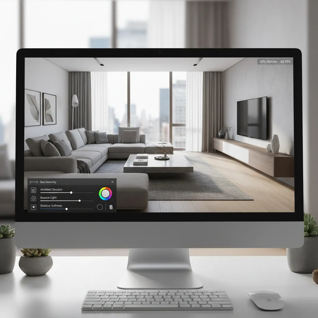 real time GPU rendering preview of modern interior scene