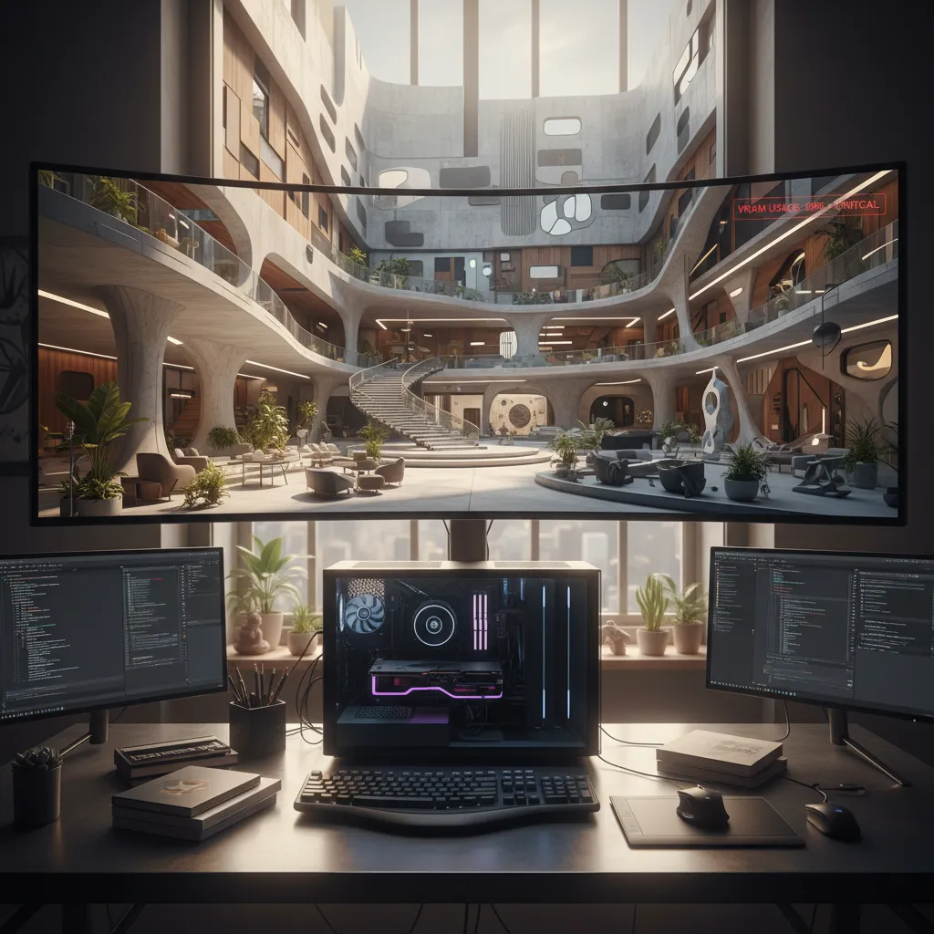 Large 3D scene causing GPU VRAM memory warning during rendering