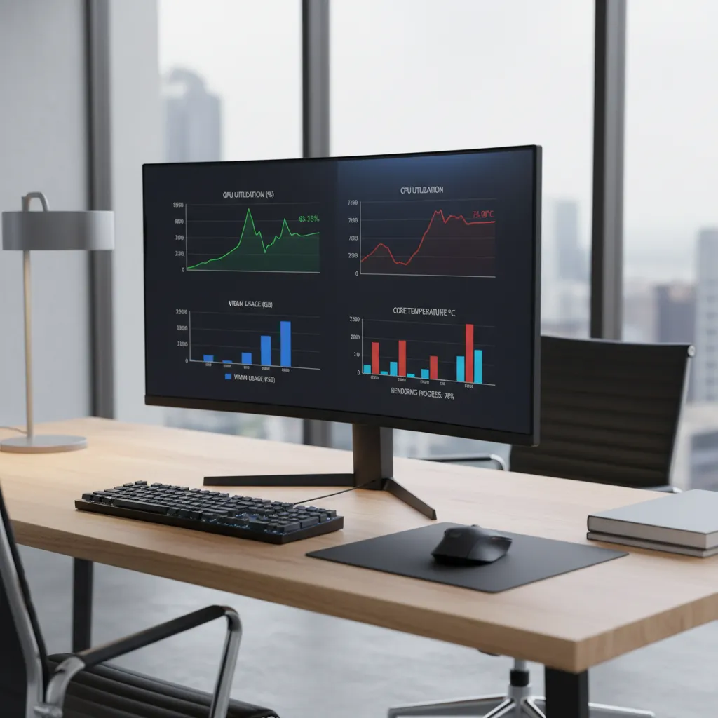 Performance monitor showing GPU and CPU usage during 3D rendering