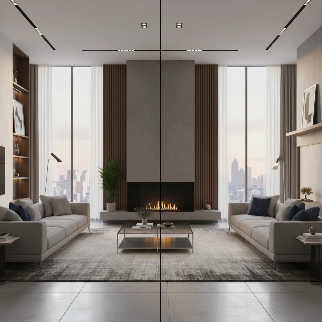 Comparison of GPU and CPU rendering previews for an interior scene
