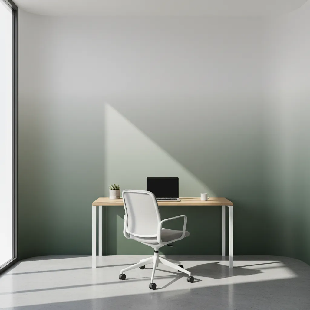 Soft gradient abstract painted wall in a small minimalist home office
