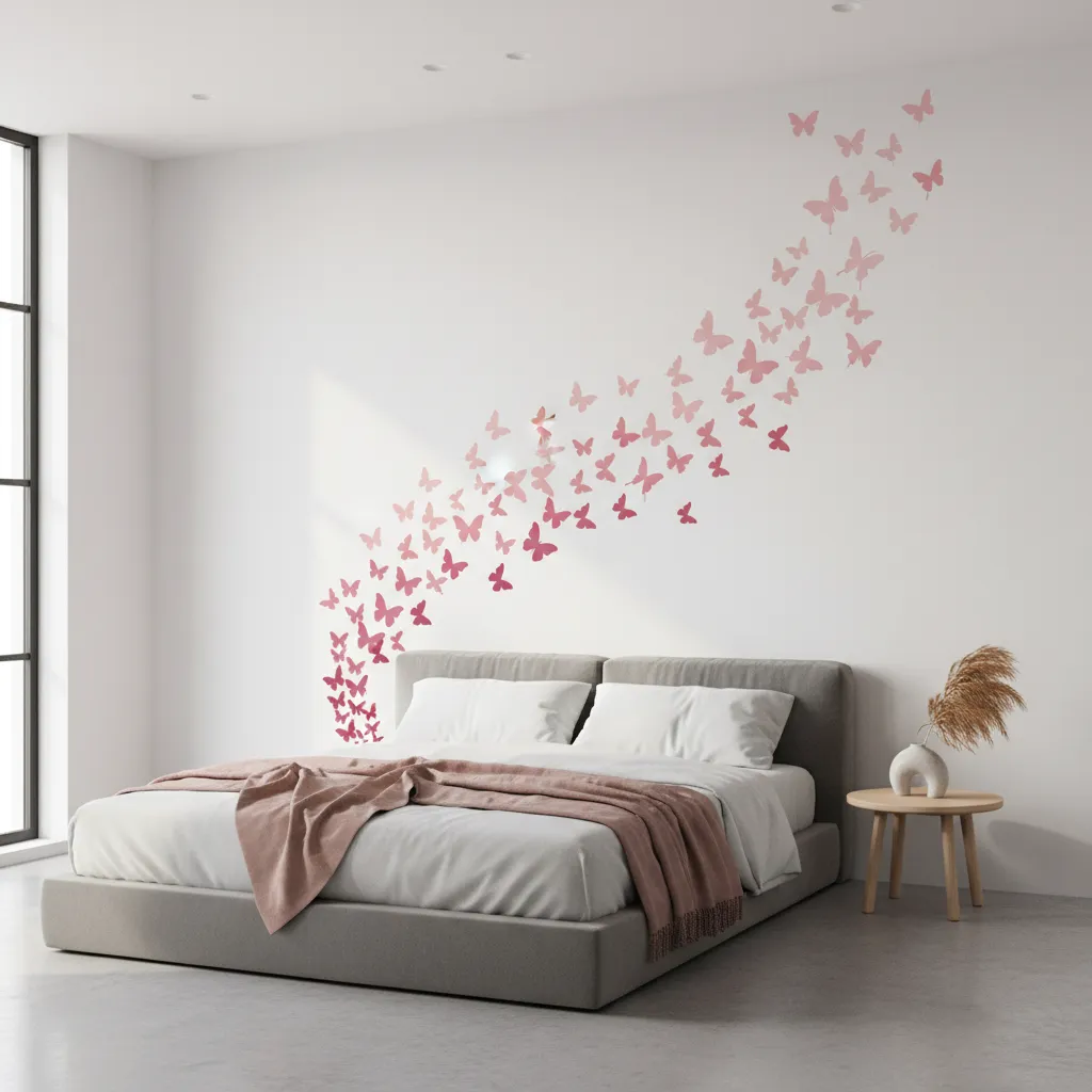 gradient colored butterfly wall stickers forming decorative swarm