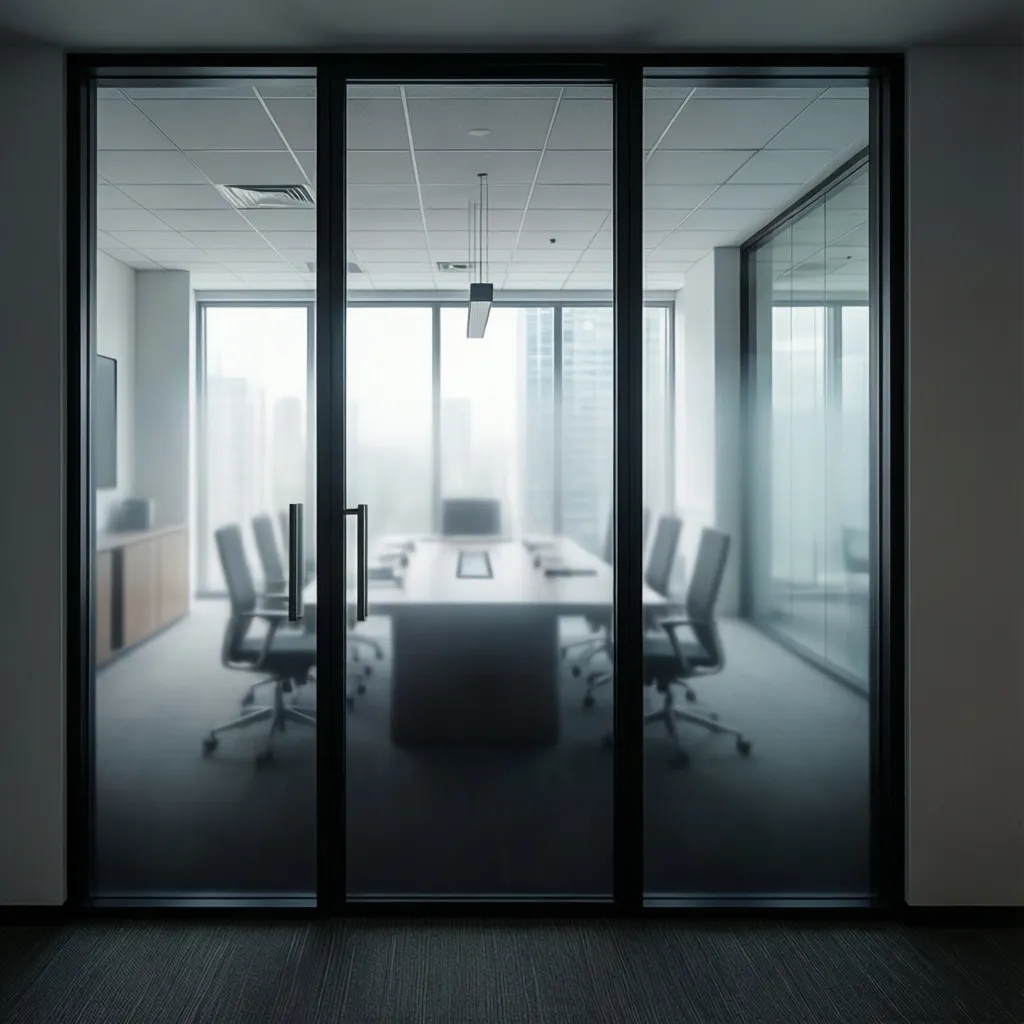 Office glass door with gradient frosted film effect