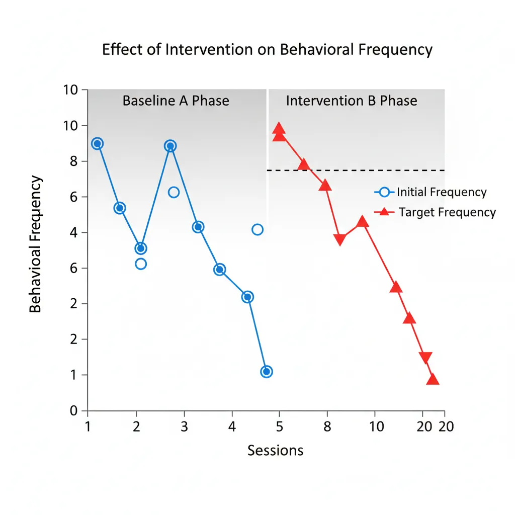 Line graph comparing initial frequency in phase A and target frequency in phase B sessions