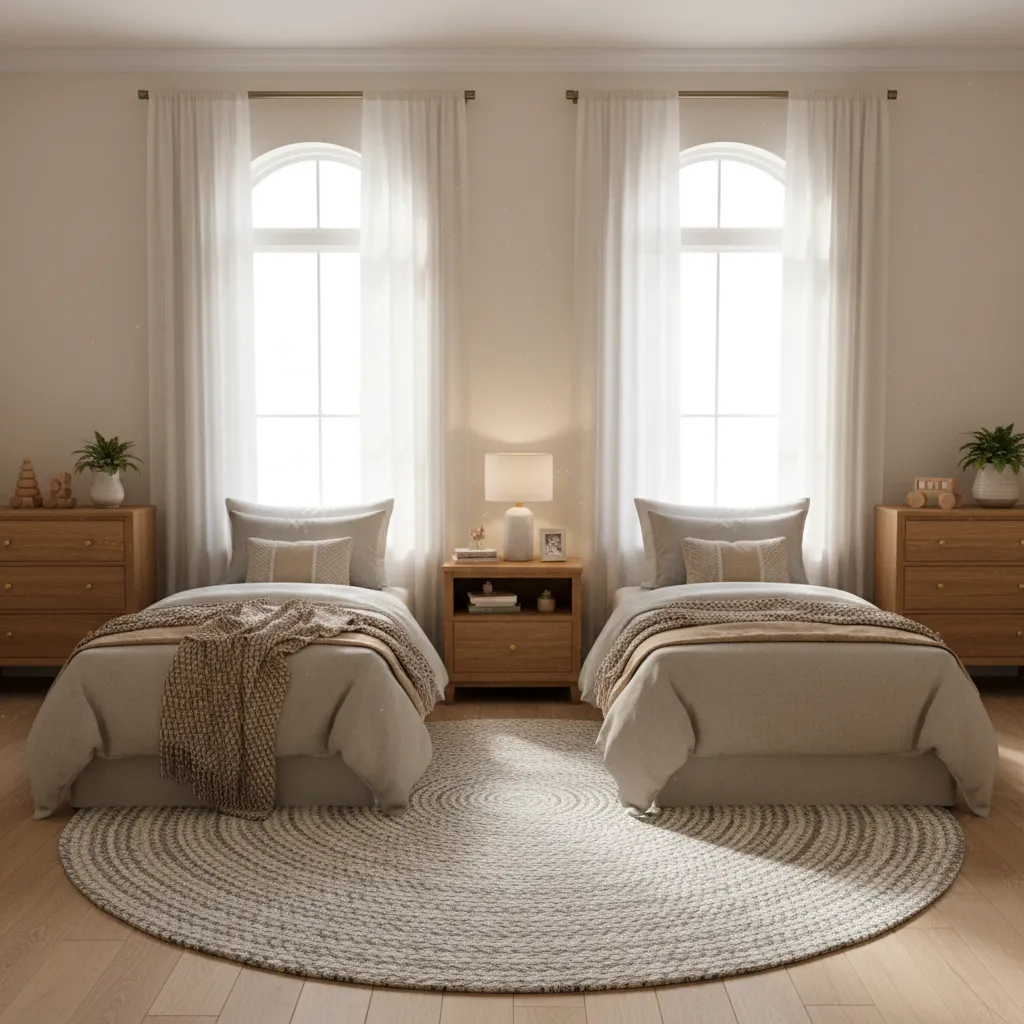 Cozy grandchildren guest bedroom with two twin beds and soft lighting