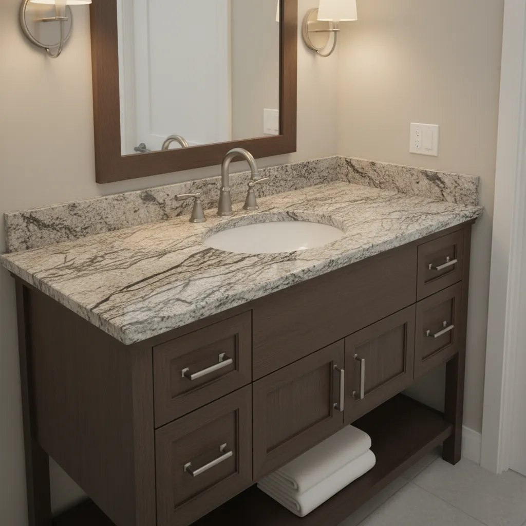 Granite bathroom vanity countertop with natural stone pattern