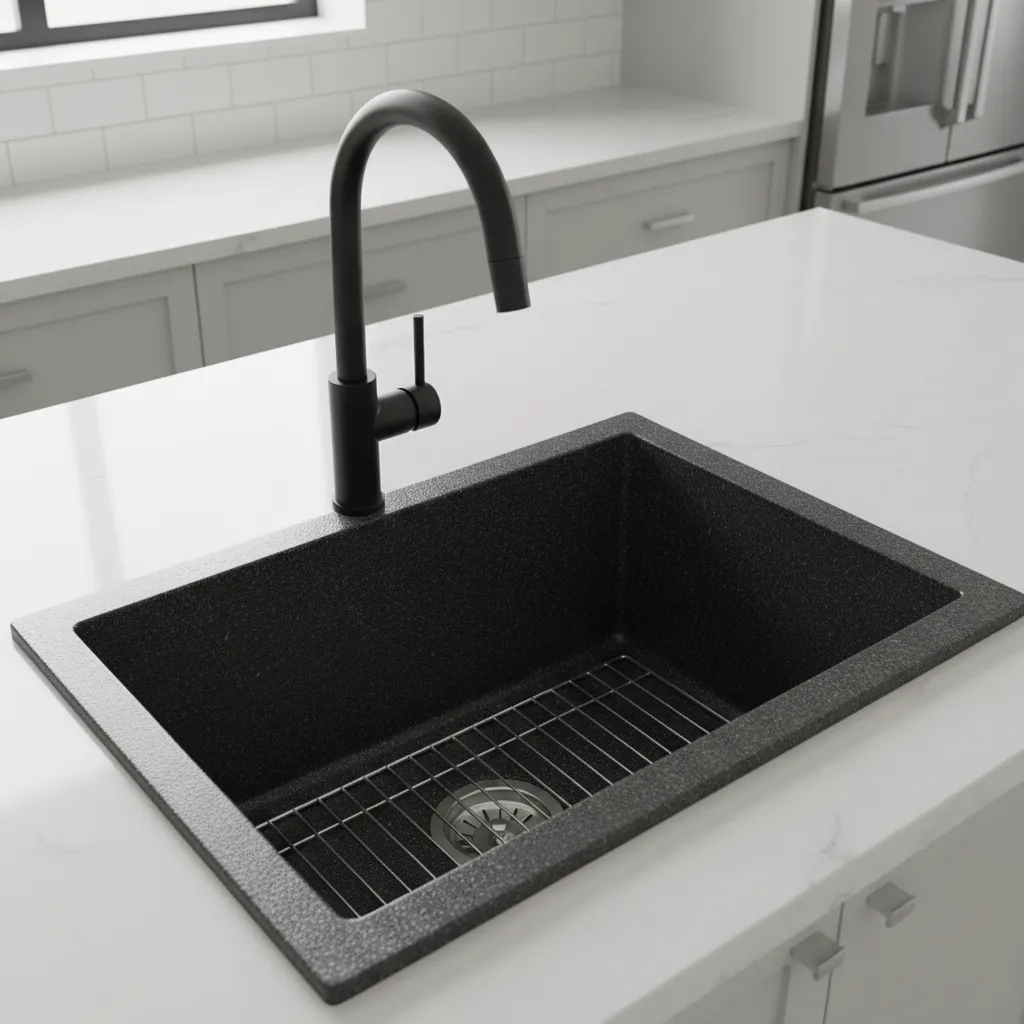 Granite composite kitchen sink texture and basin design