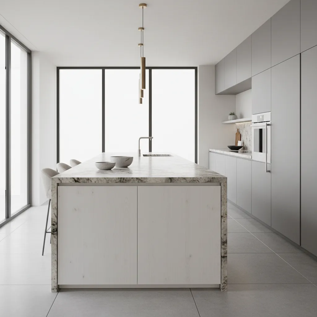 modern kitchen with polished granite countertops