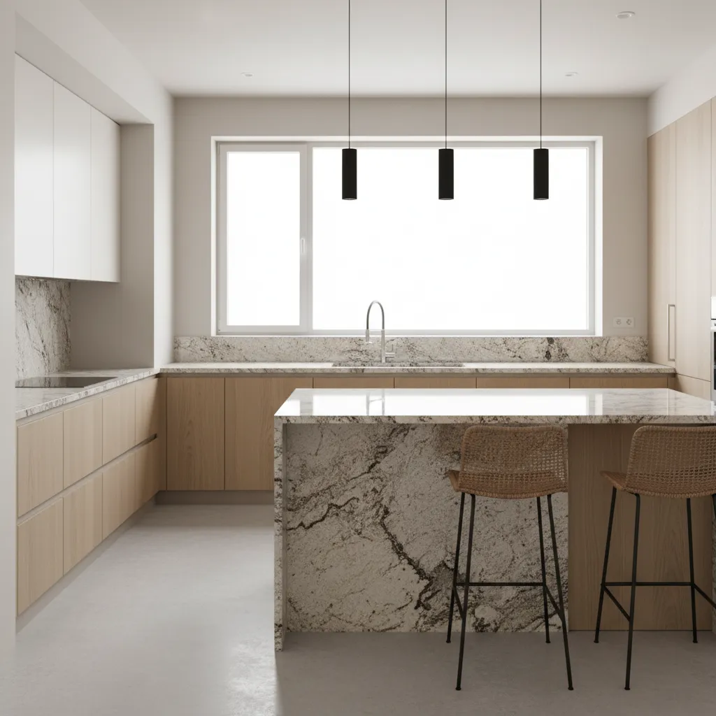 modern kitchen with granite countertop showing natural stone surface