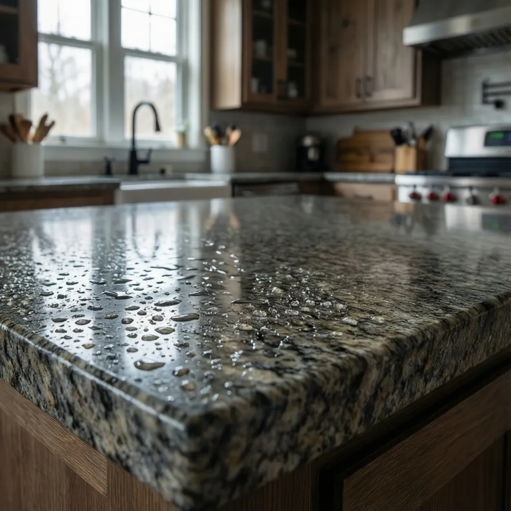 water drop test on granite countertop to check sealing