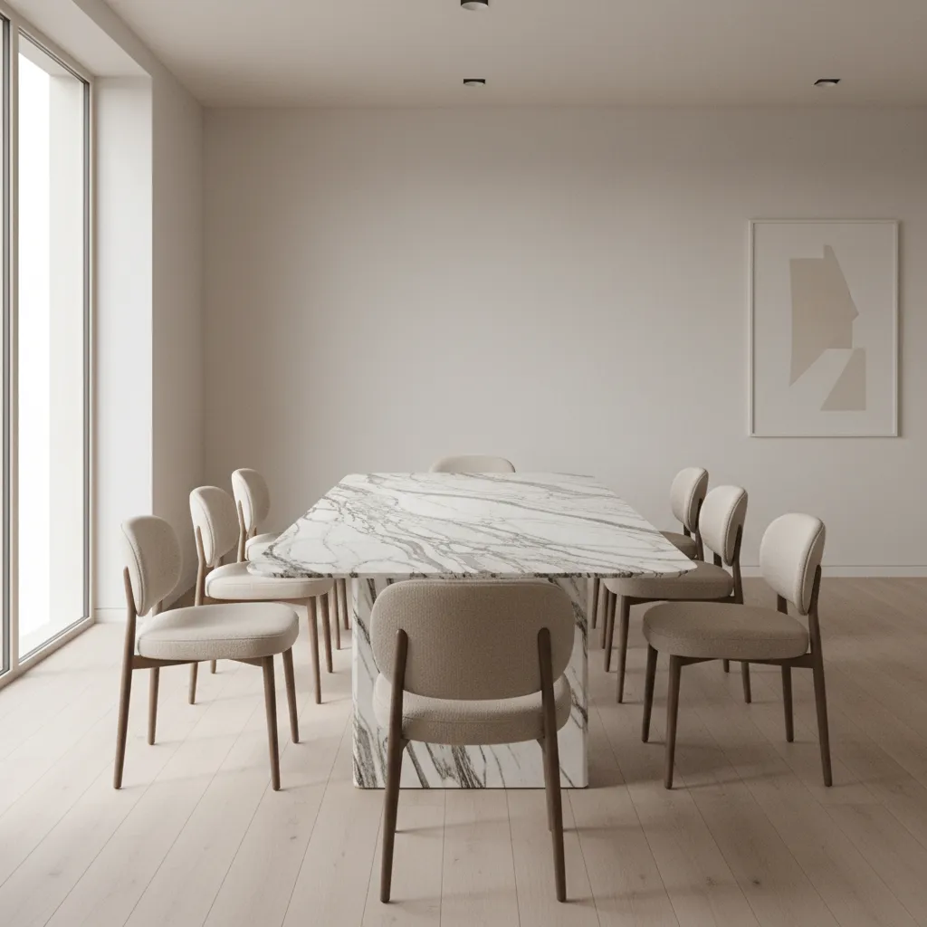 modern dining chairs paired with granite table in minimalist dining room