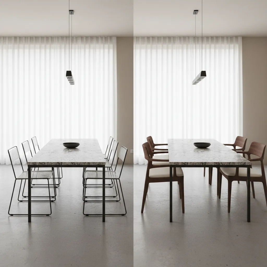 comparison of lightweight chairs versus solid chairs with granite table