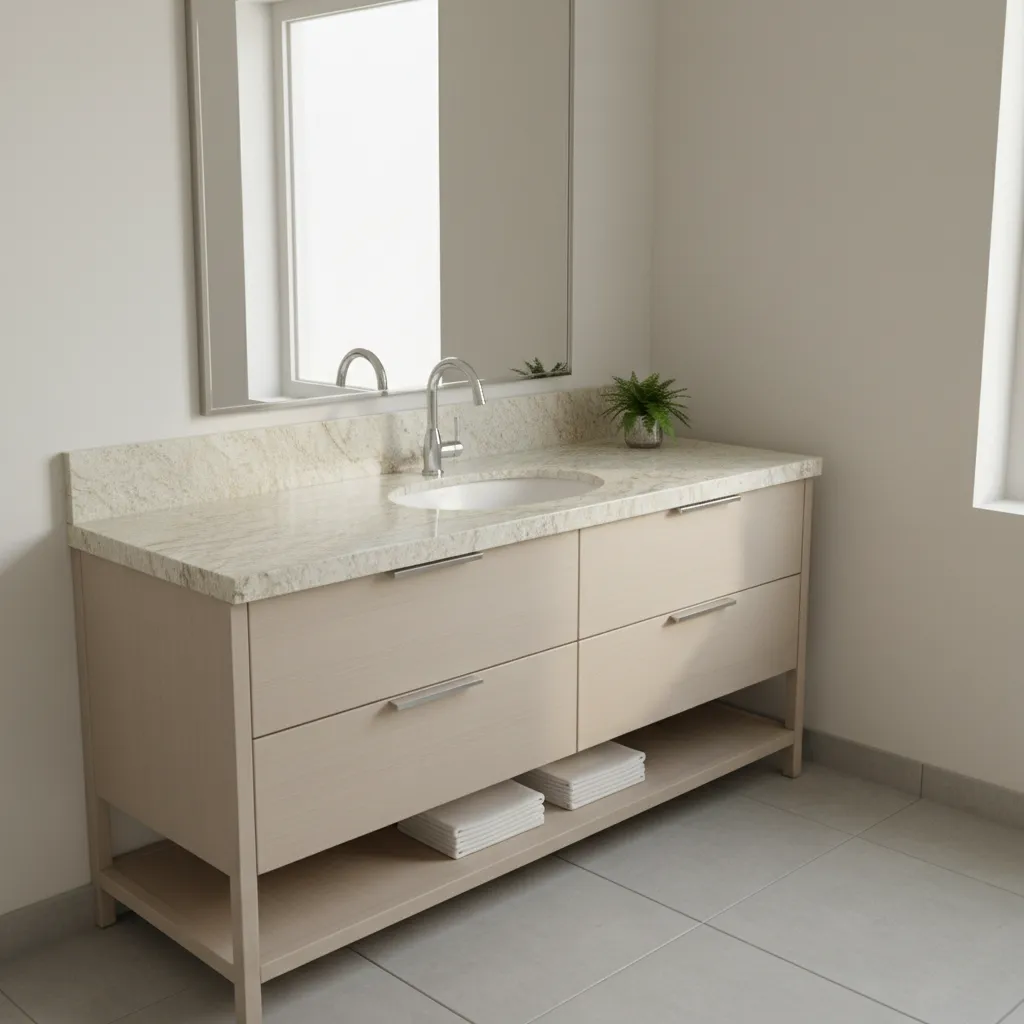 Granite countertop bathroom vanity with undermount sink