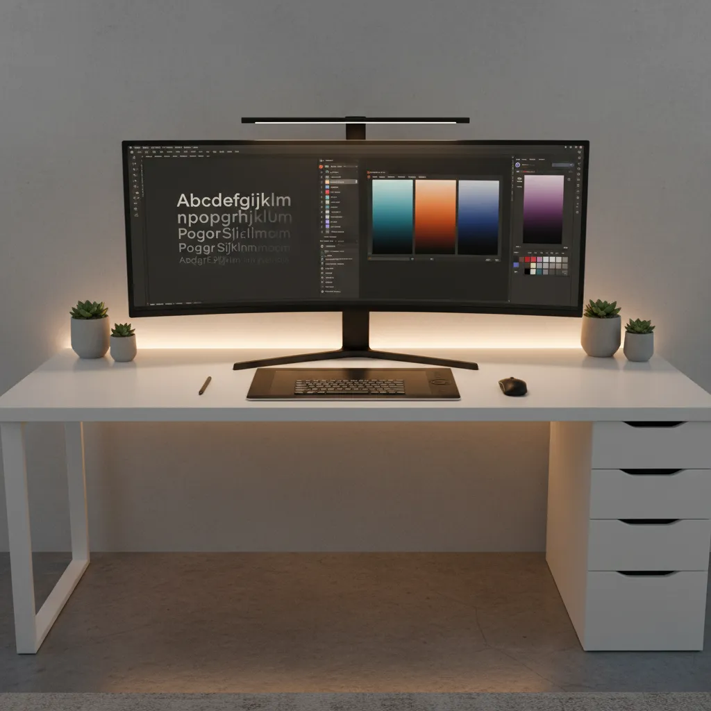 Graphic designer working on typography and layout on computer screen