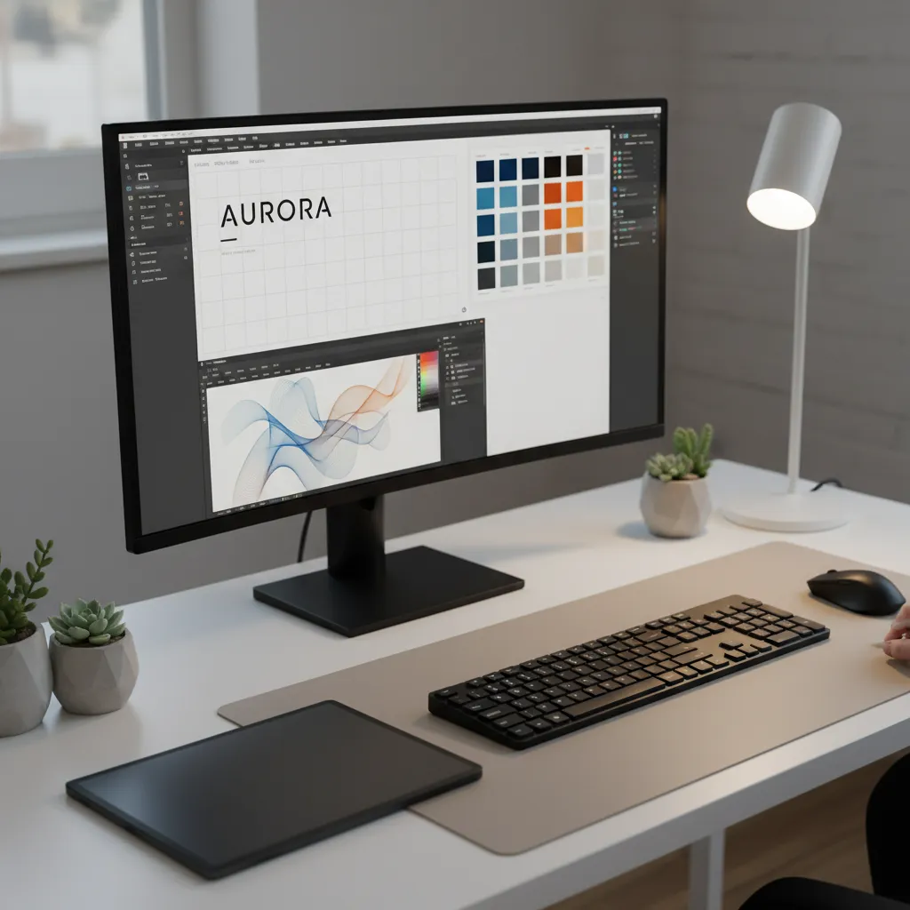 Graphic designer using digital design software for branding and layout work