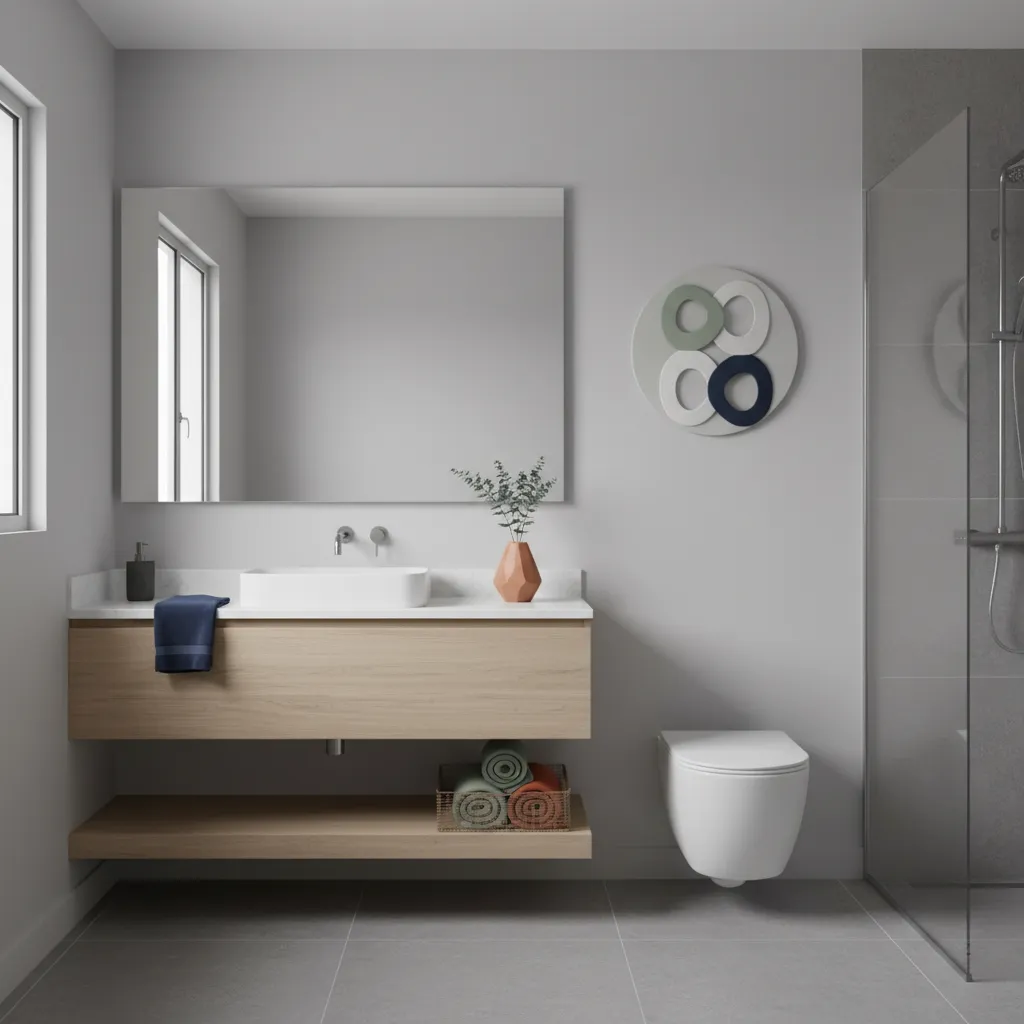 Gray bathroom with multiple accent color options displayed