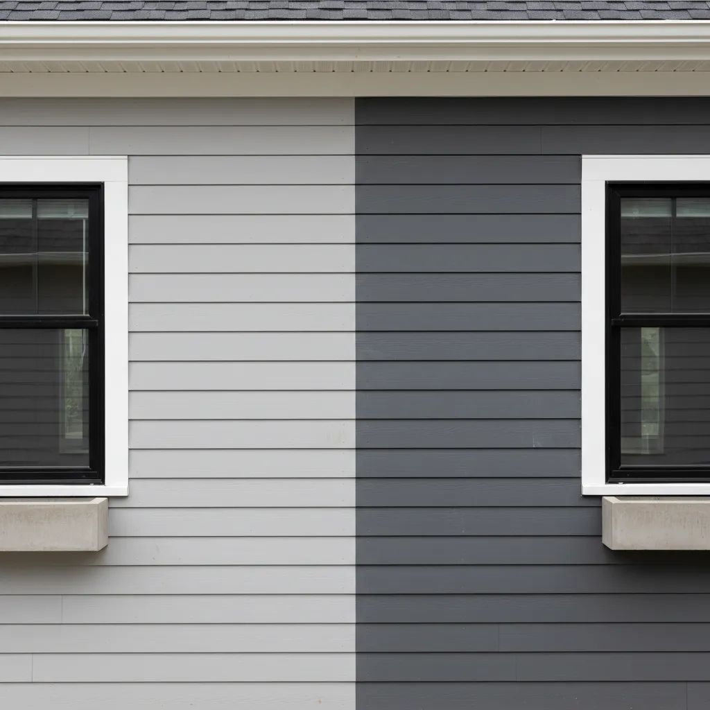 Comparison of light gray and dark gray exterior paint aging on house siding