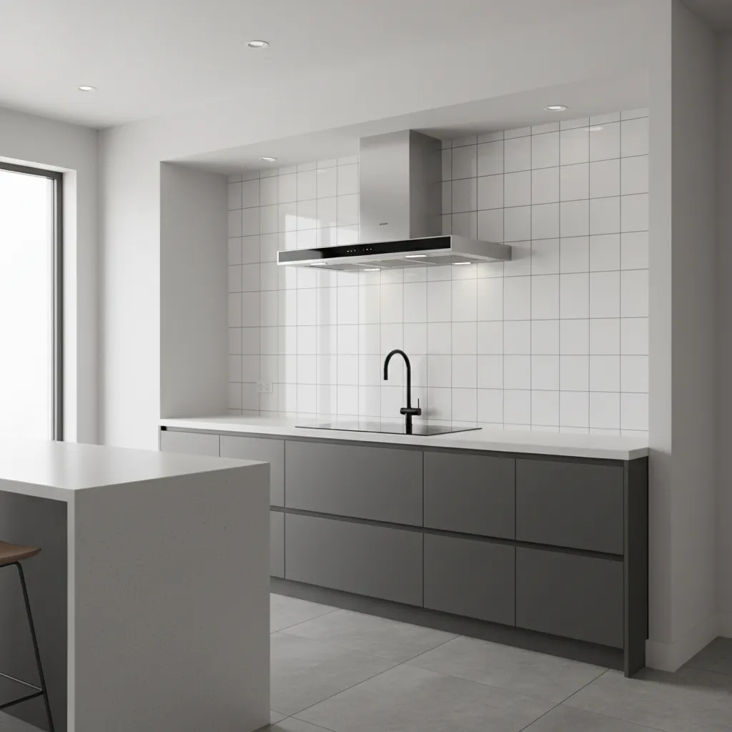 kitchen stove area showing grease splash zone behind cooktop