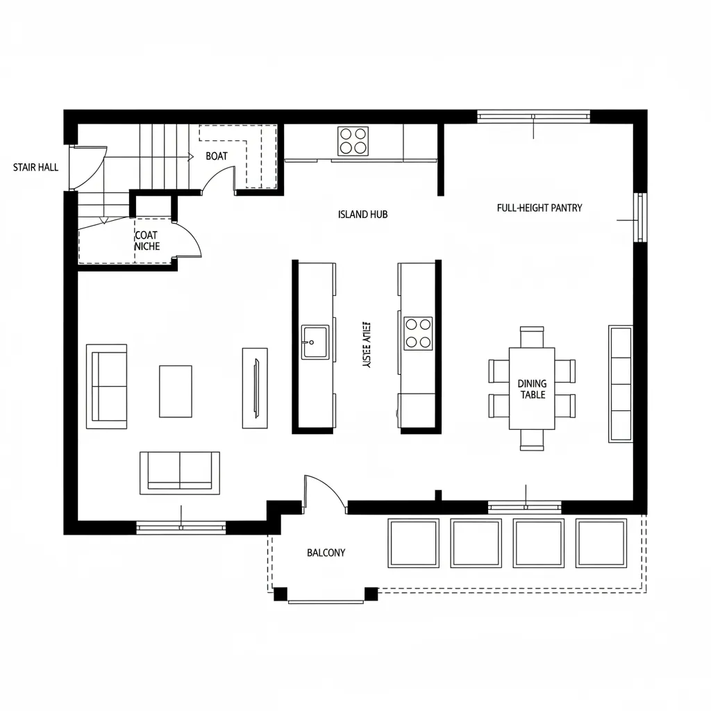 Middle-Level Great Room + Bridge Kitchen