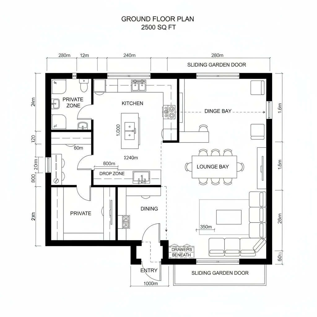 Ground Floor Plan for 2500 Sq Feet: Fix Cluttered Layout