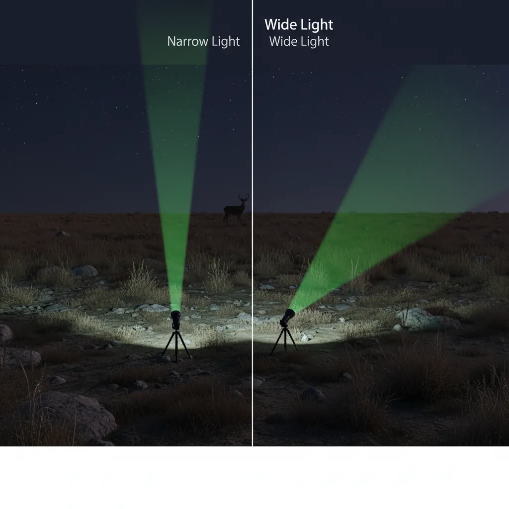 Comparison of narrow and wide green light beam angles in night hunting