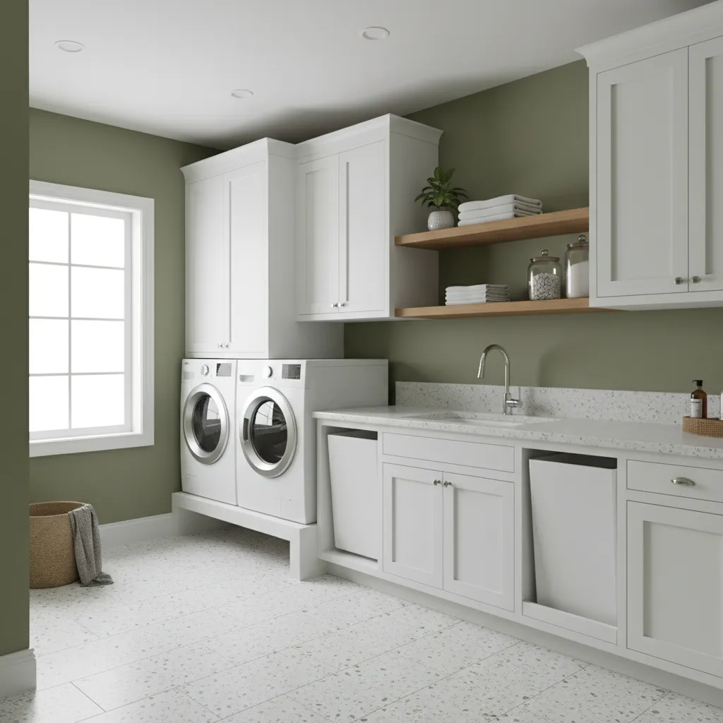 Matching Green Walls With Flooring and Tile