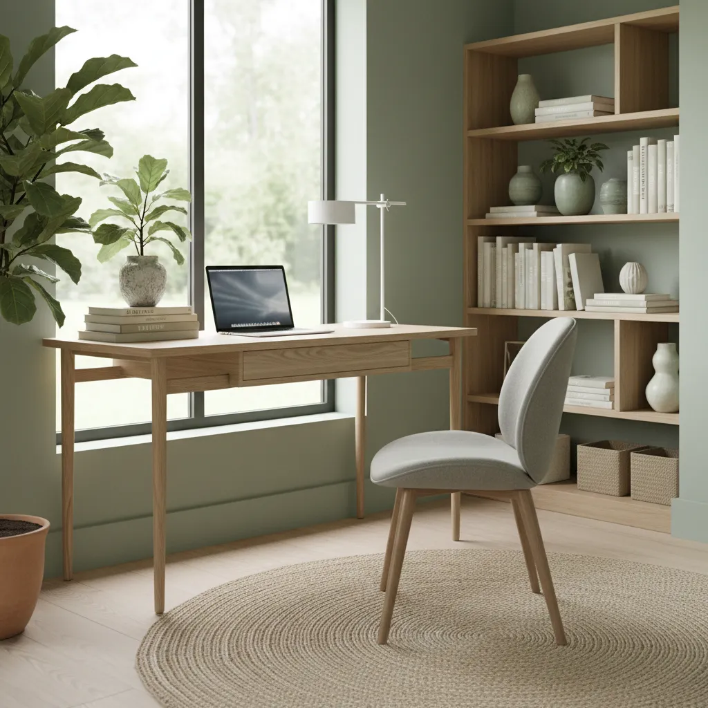 Soft green study room interior promoting calm focus