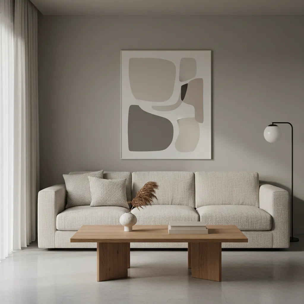 Greige painted living room walls with neutral furniture