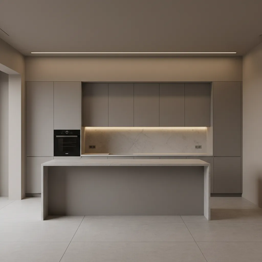Modern kitchen with greige walls and grey cabinets